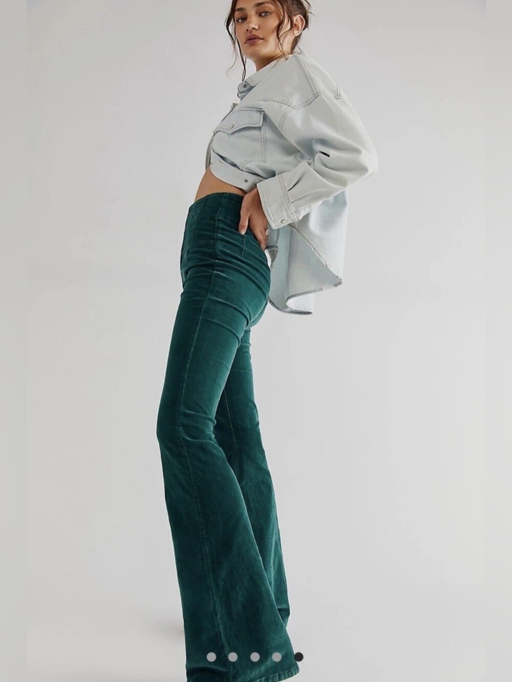 High-Waist Green Corduroy Flare Pants
